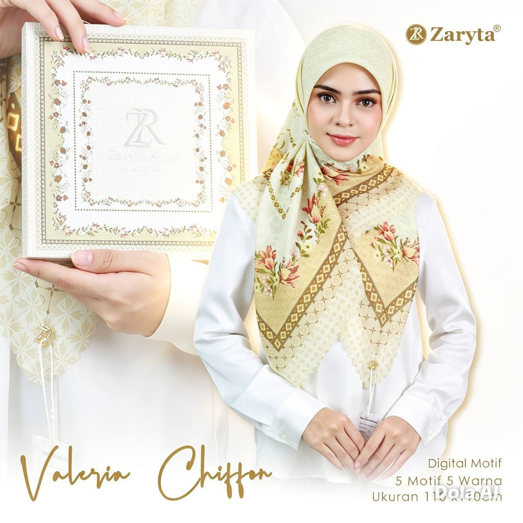 Premium Printed Square Hijab – Ivory Meadow