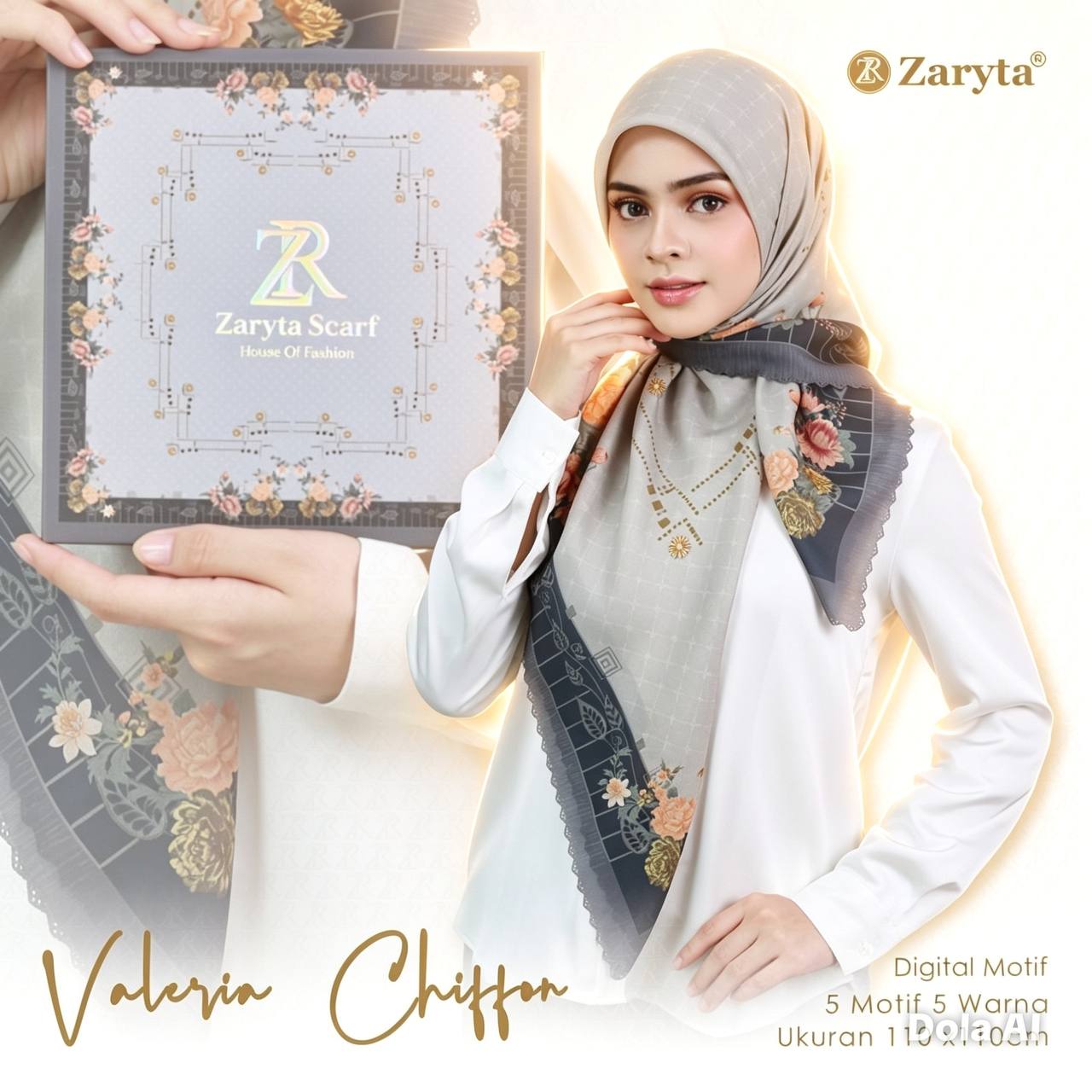 Premium Printed Square Hijab – Misty Noir