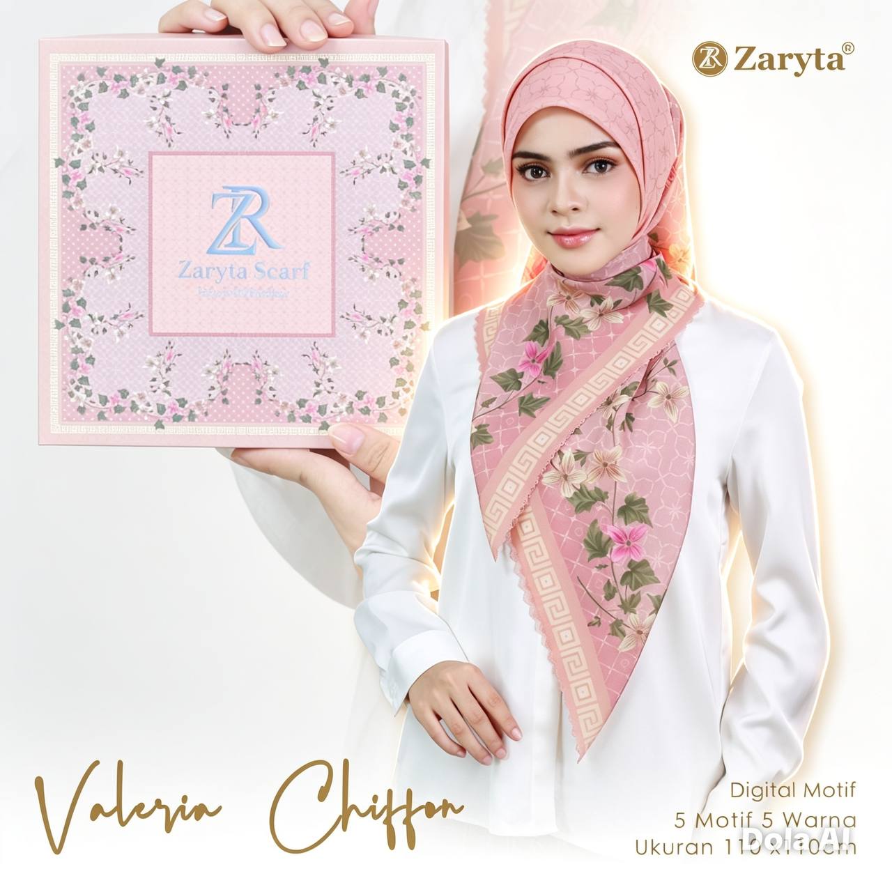 Premium Printed Square Hijab – Blush Ivy