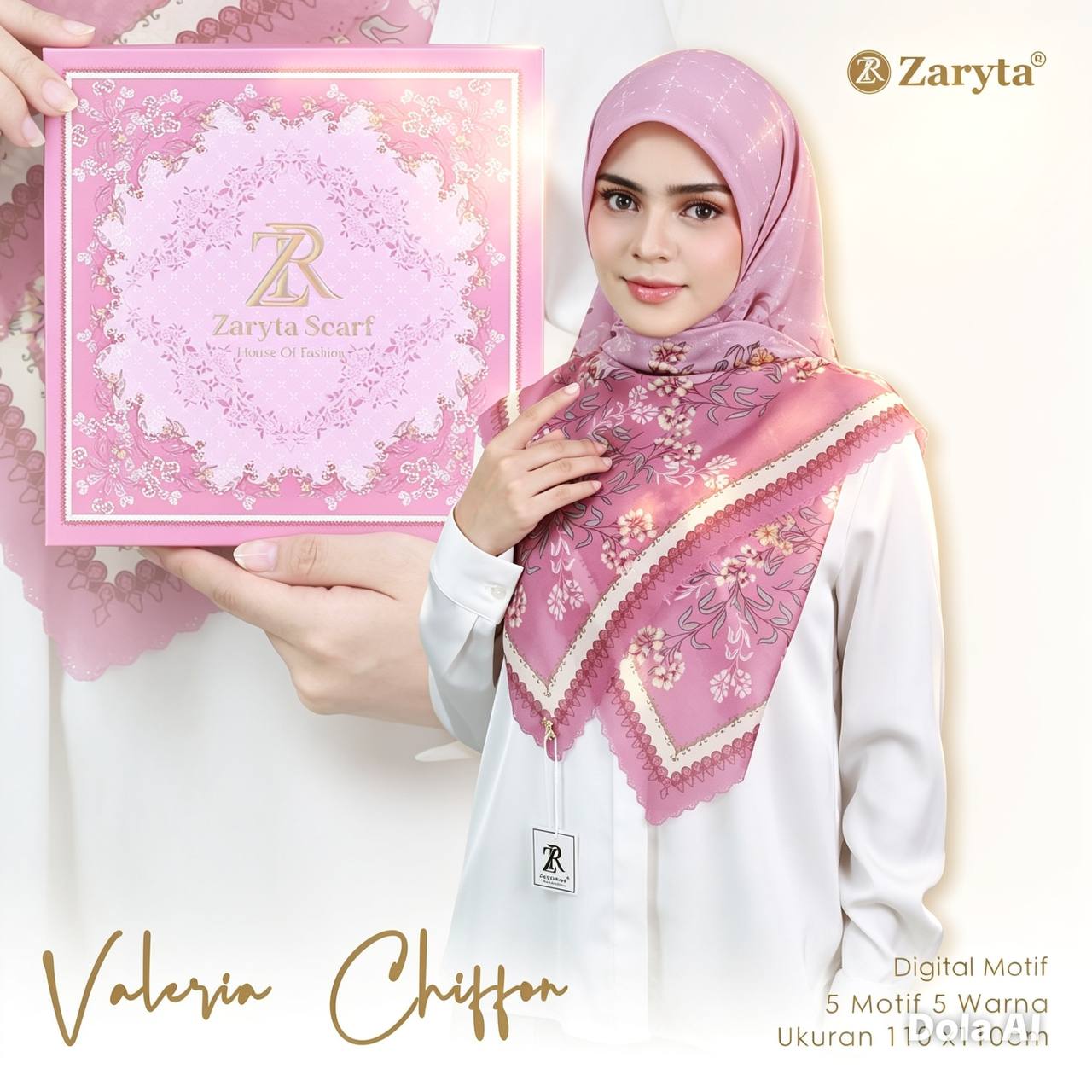 Premium Printed Square Hijab – Rose Éclat