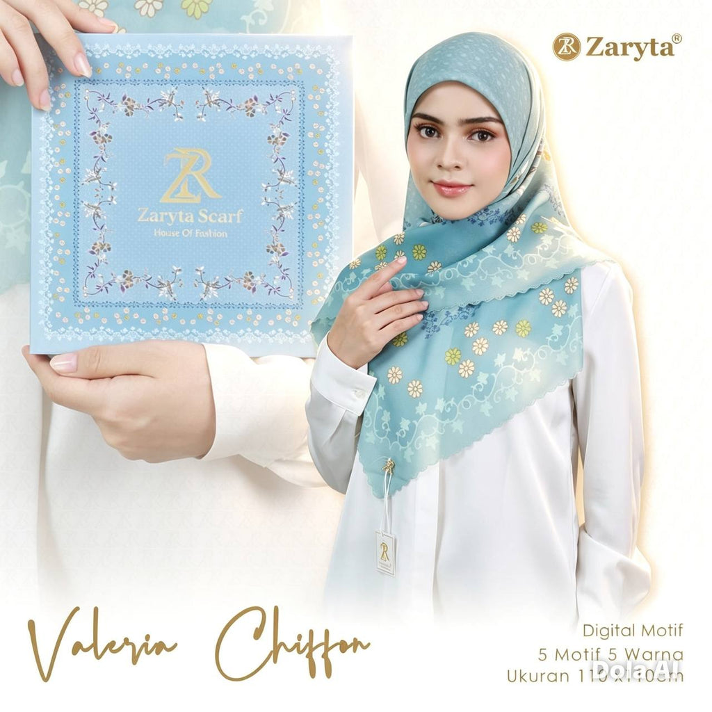 Premium Printed Square Hijab – Azure Bloom