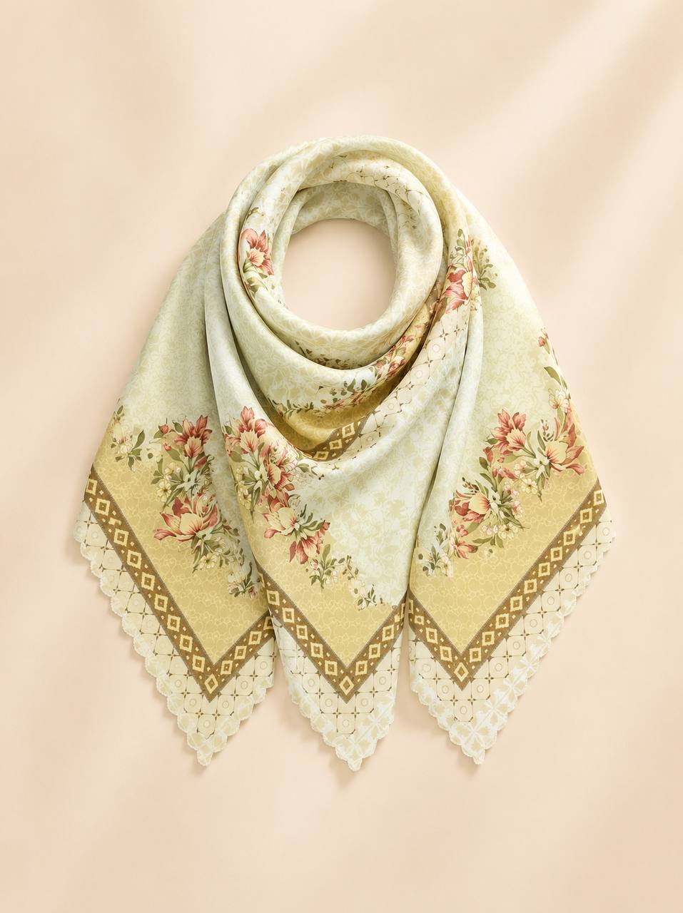 Premium Printed Square Hijab – Ivory Meadow