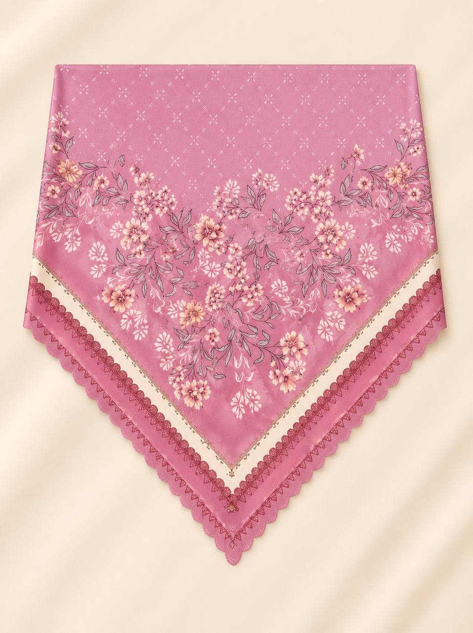 Premium Printed Square Hijab – Rose Éclat