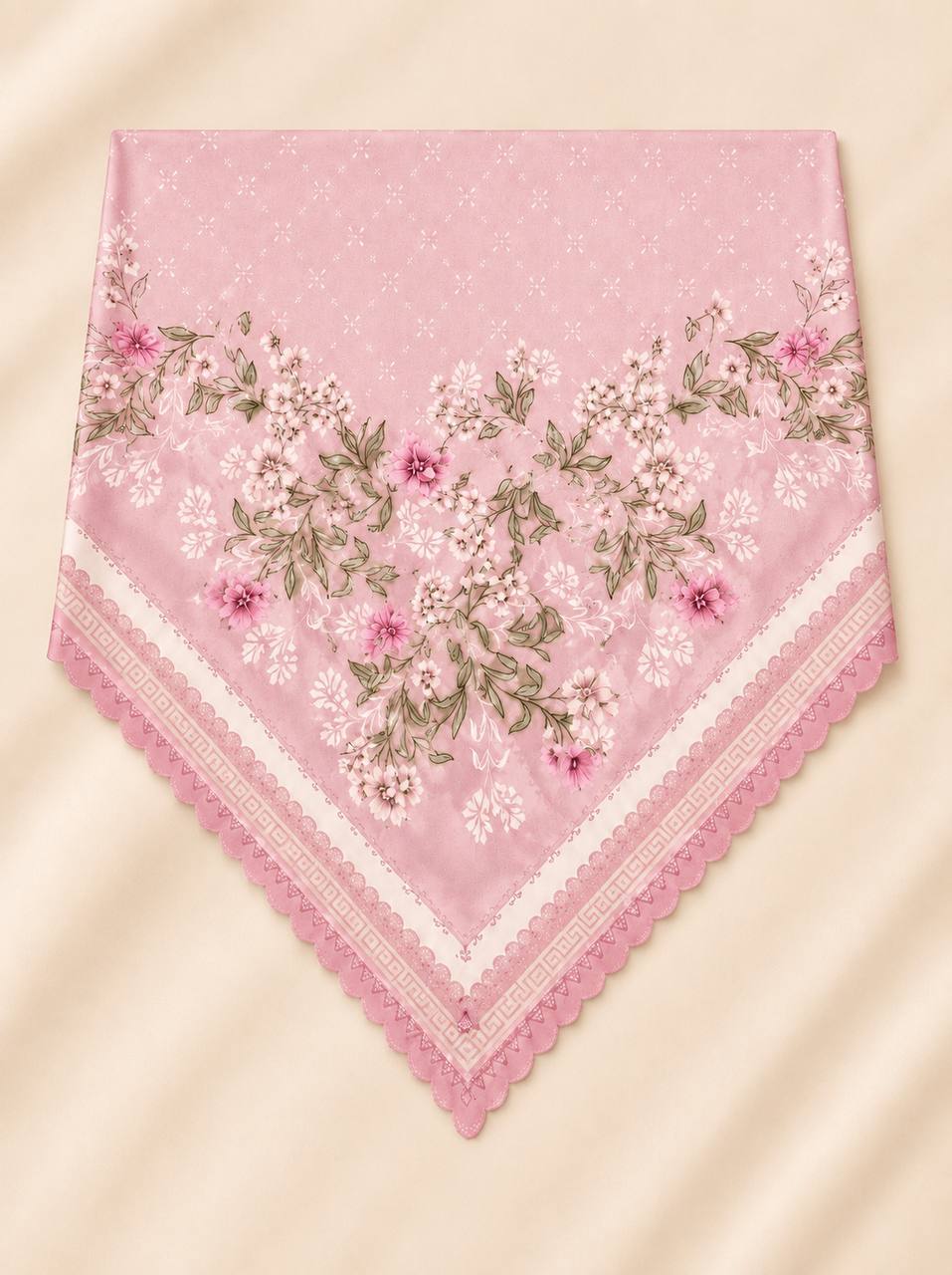 Premium Printed Square Hijab – Rose Éclat