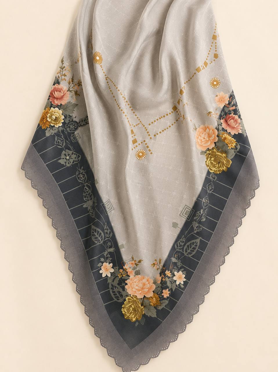 Premium Printed Square Hijab – Misty Noir