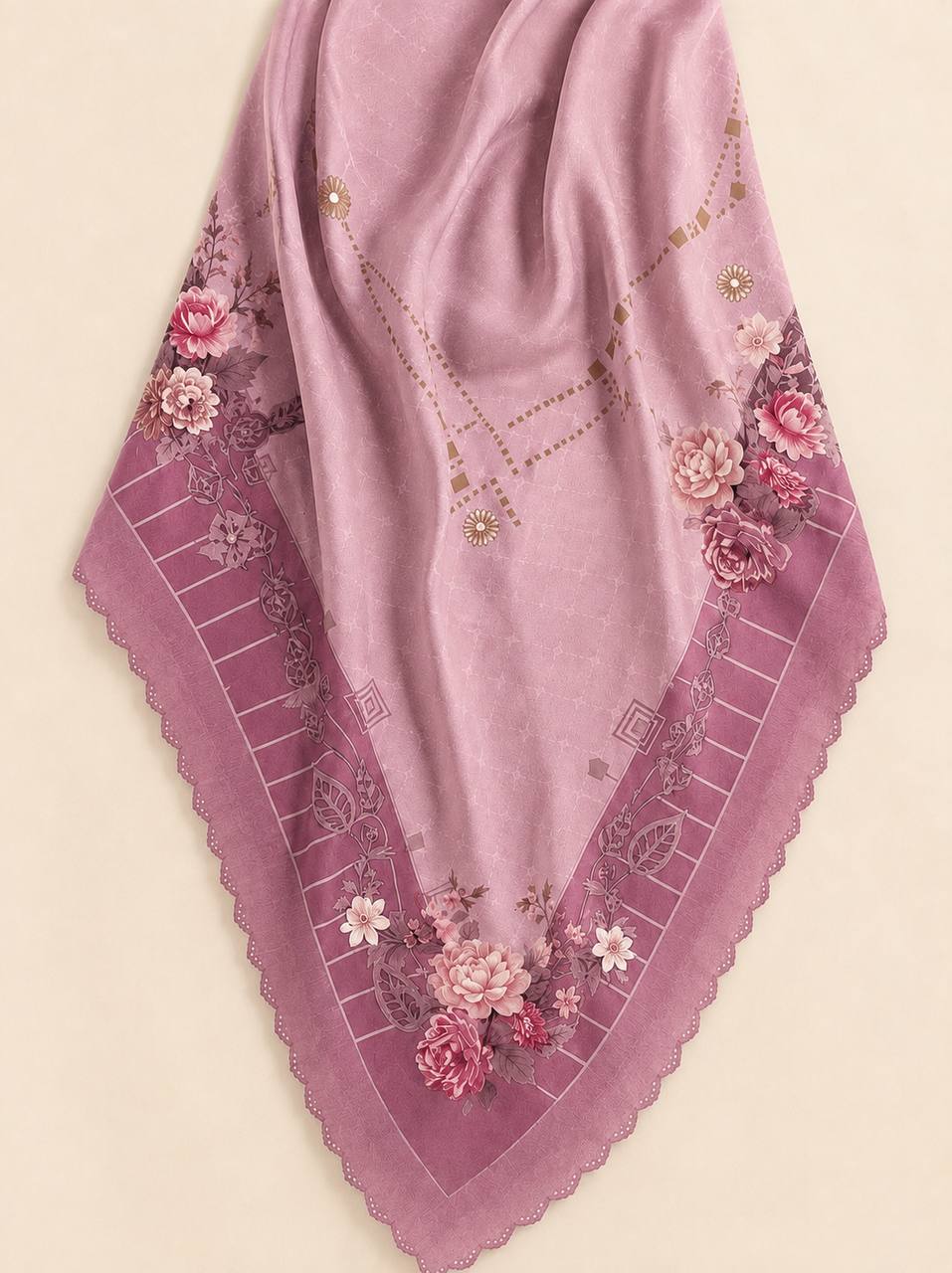Premium Printed Square Hijab – Misty Noir