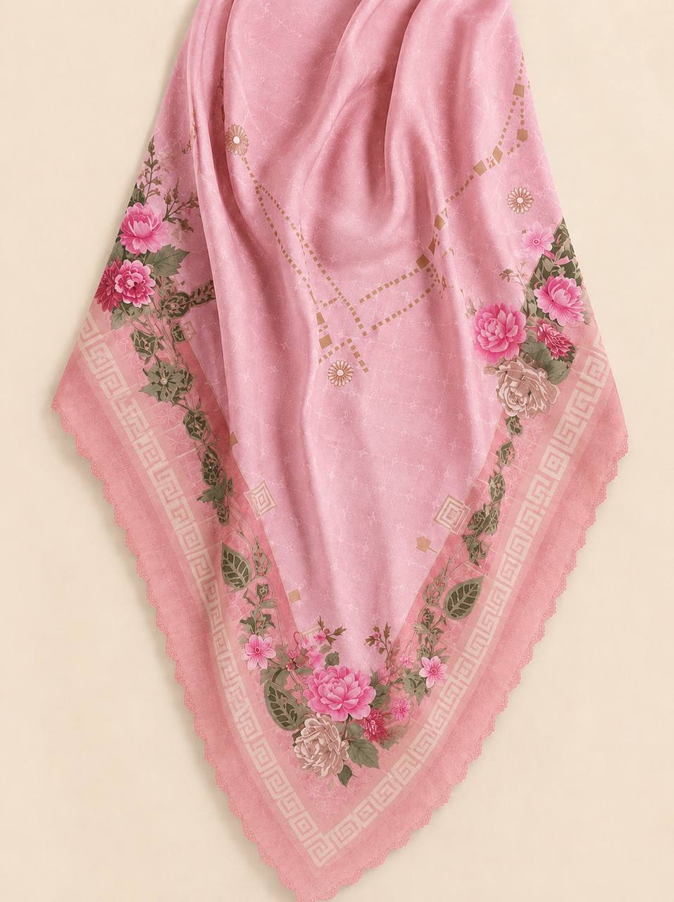 Premium Printed Square Hijab – Misty Noir