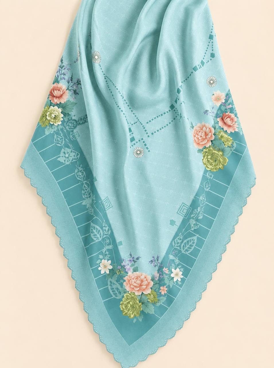 Premium Printed Square Hijab – Misty Noir