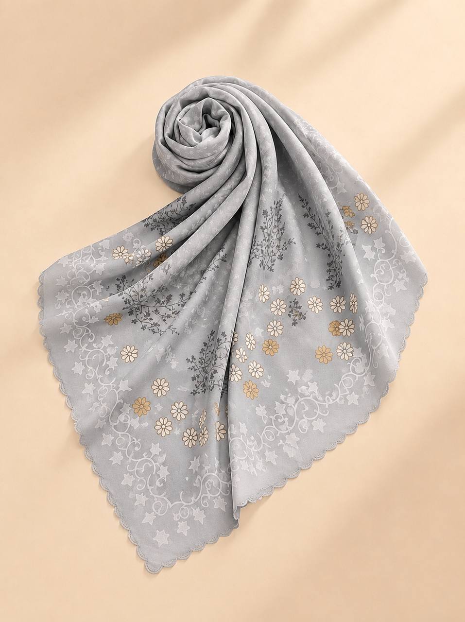 Premium Printed Square Hijab – Azure Bloom
