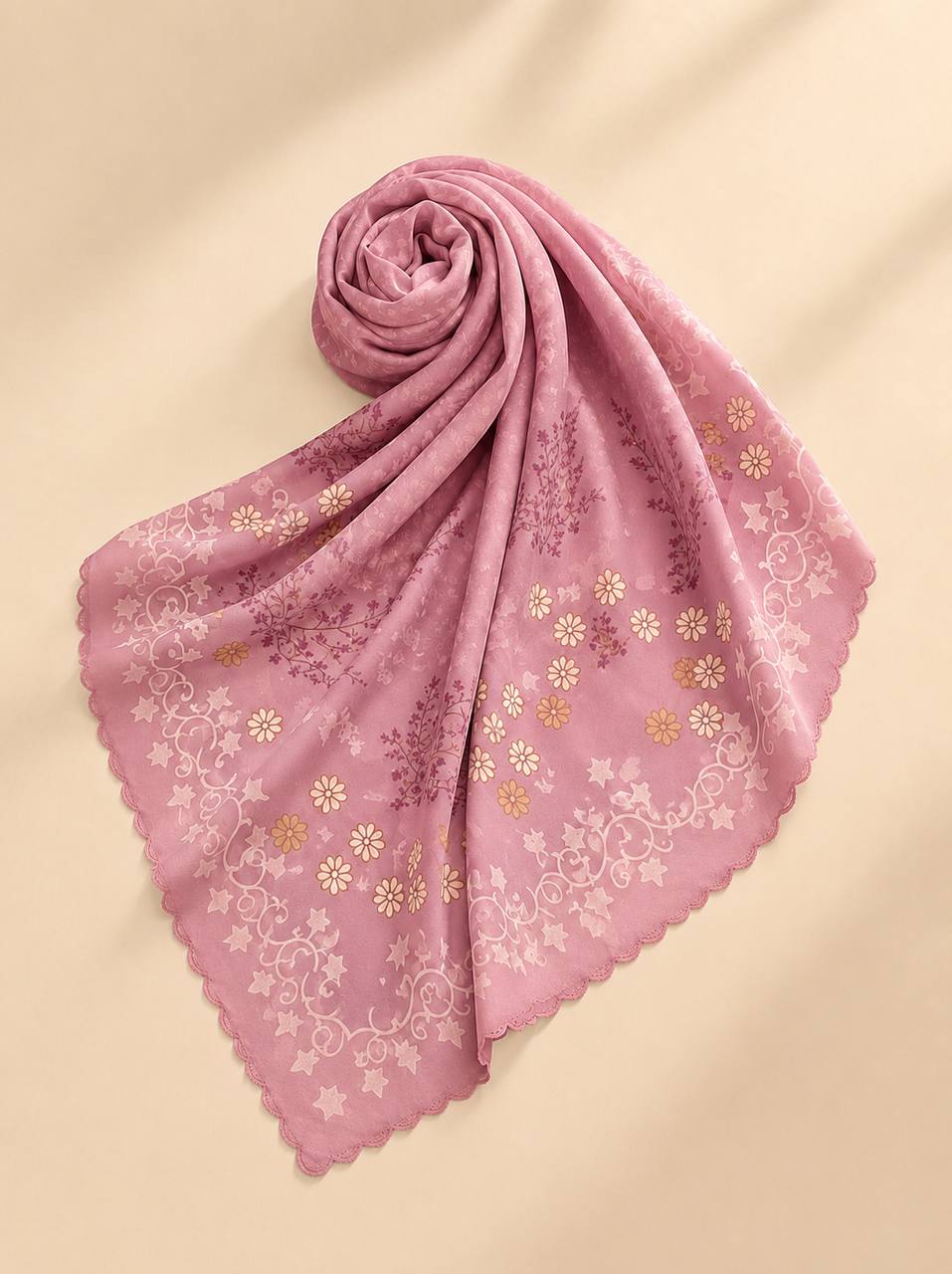 Premium Printed Square Hijab – Azure Bloom