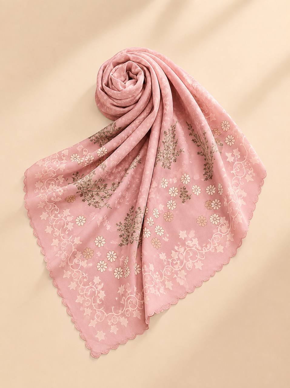 Premium Printed Square Hijab – Azure Bloom