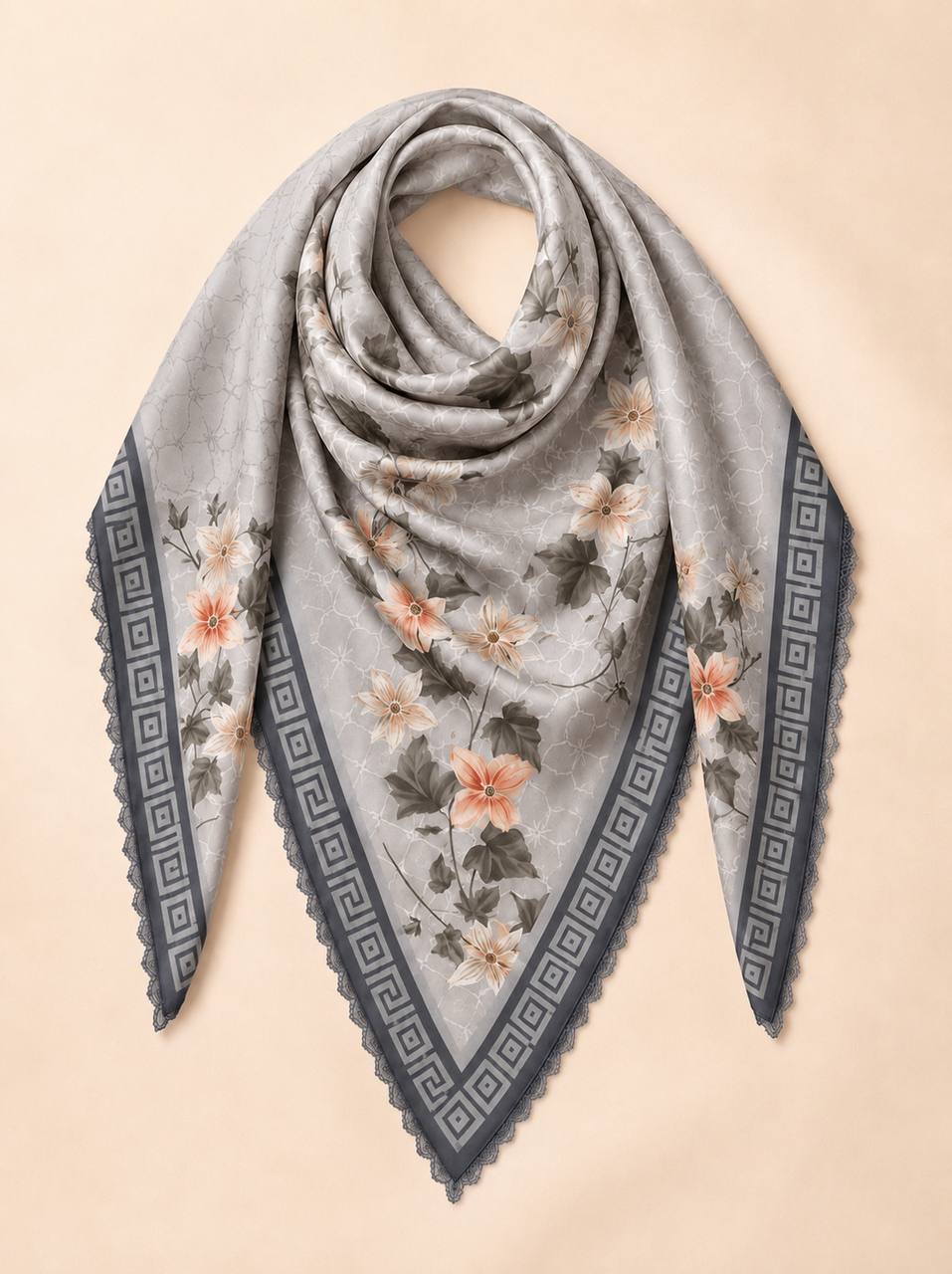 Premium Printed Square Hijab – Blush Ivy