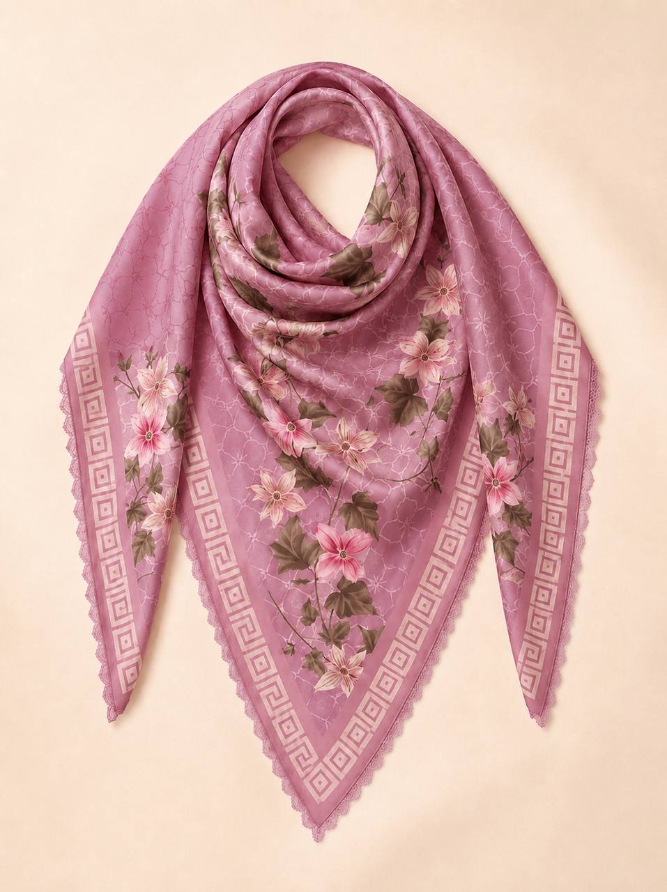 Premium Printed Square Hijab – Blush Ivy