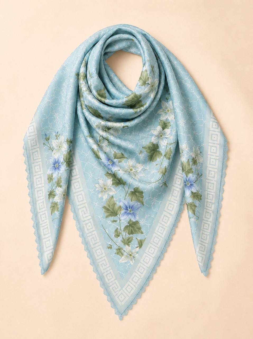 Premium Printed Square Hijab – Blush Ivy