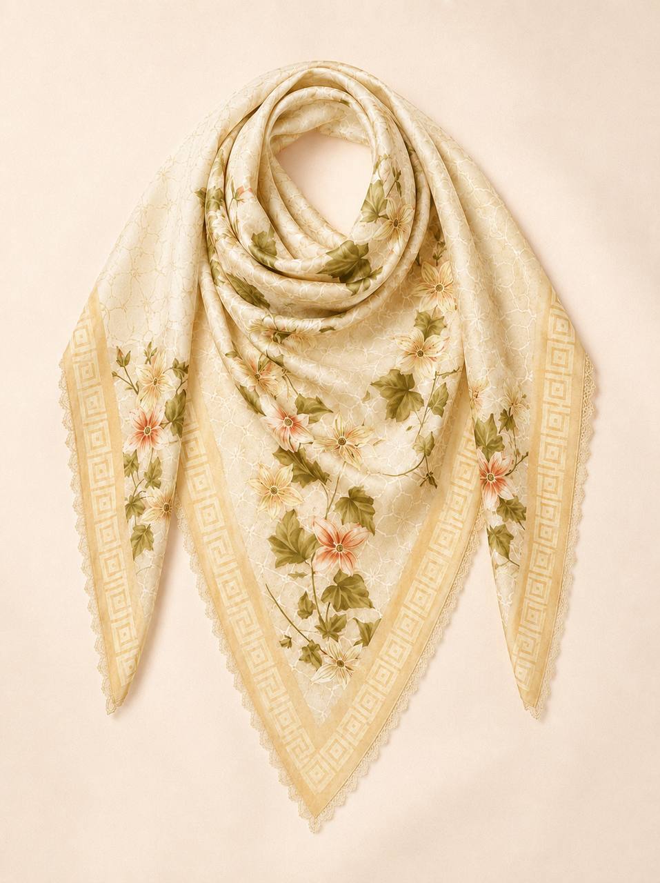 Premium Printed Square Hijab – Blush Ivy