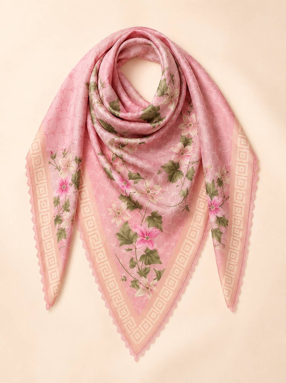 Premium Printed Square Hijab – Blush Ivy