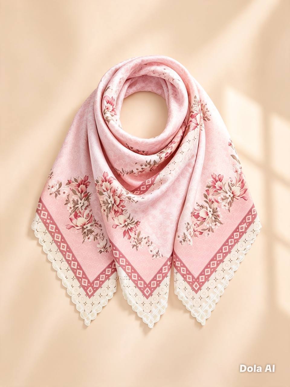 Premium Printed Square Hijab – Ivory Meadow