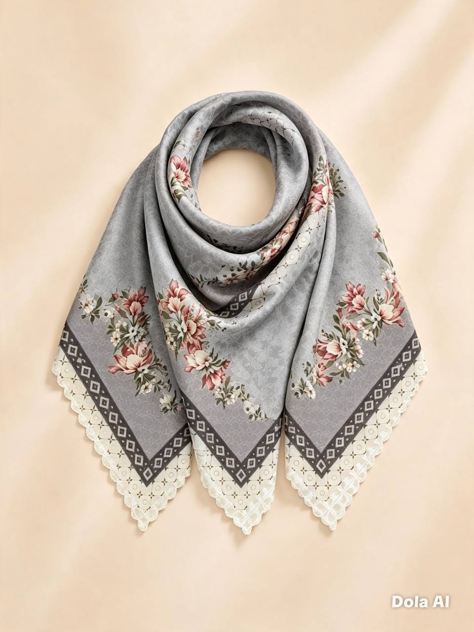 Premium Printed Square Hijab – Ivory Meadow