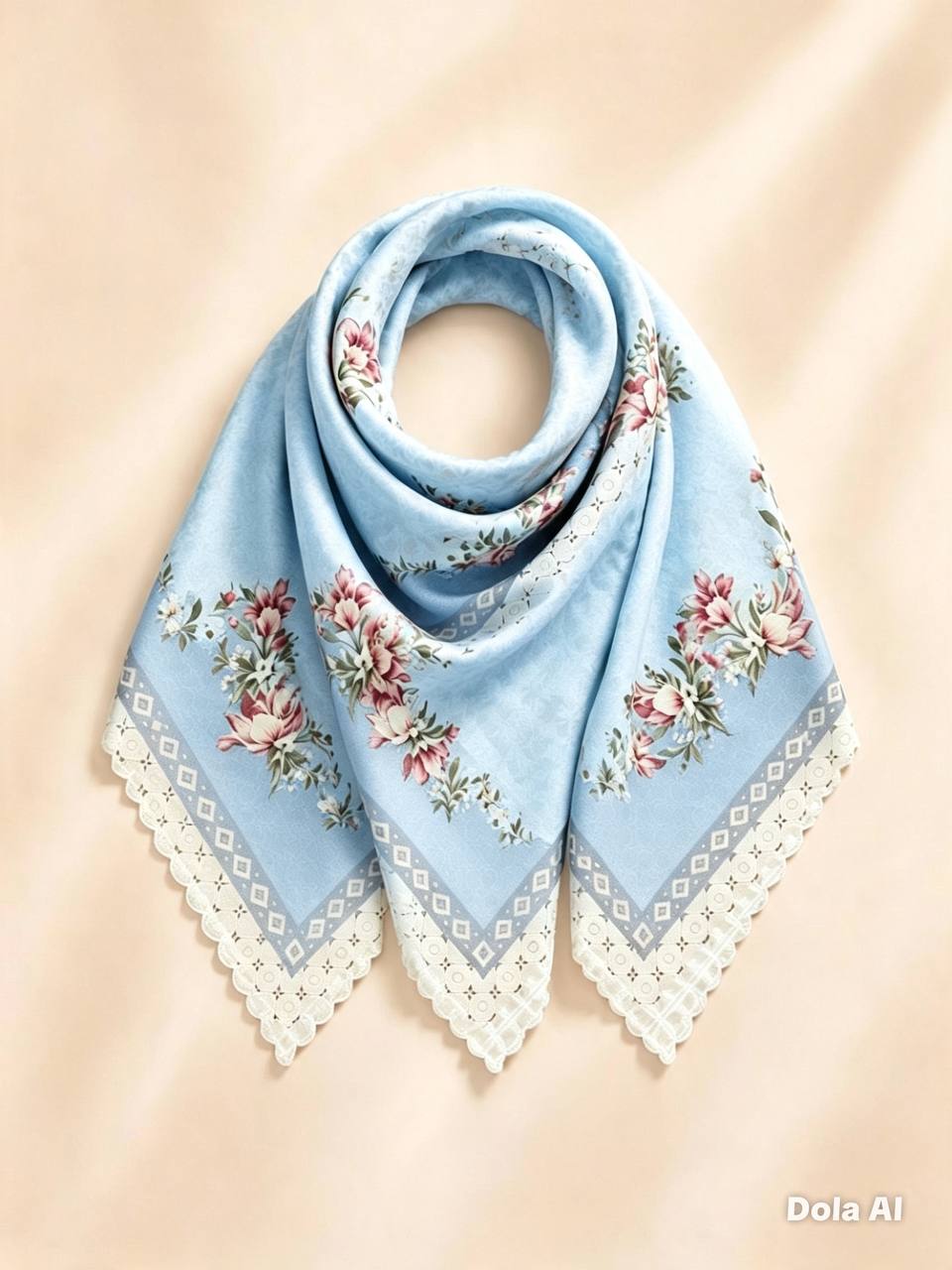Premium Printed Square Hijab – Ivory Meadow