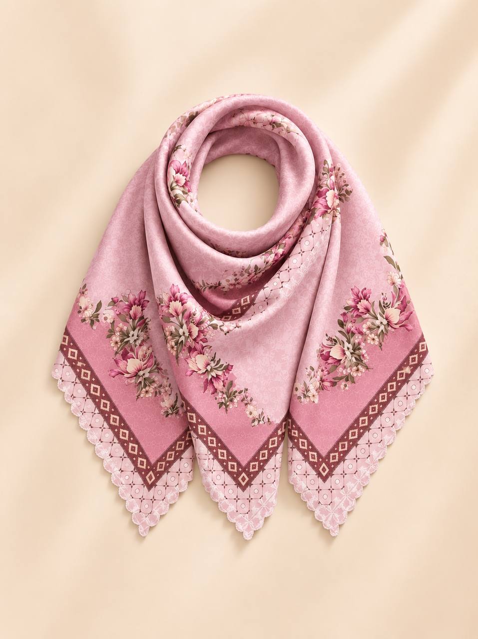 Premium Printed Square Hijab – Ivory Meadow