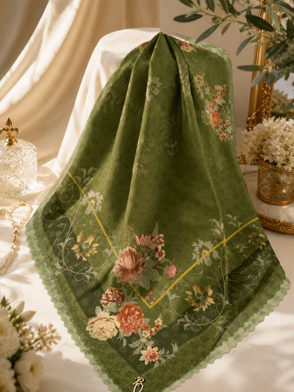 Premium Printed Square Hijab | Jardin Bloom Collection