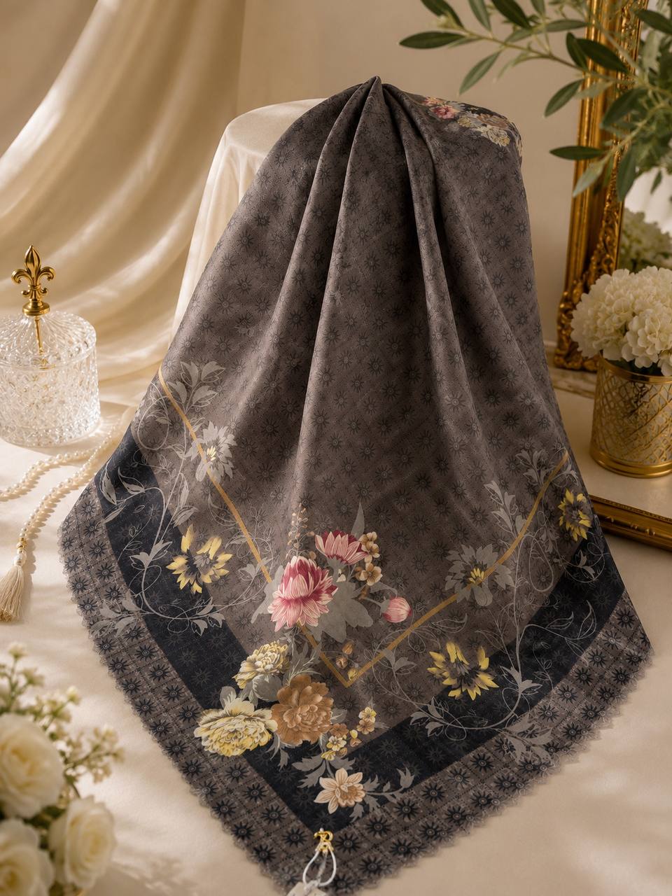 Premium Printed Square Hijab | Jardin Bloom Collection