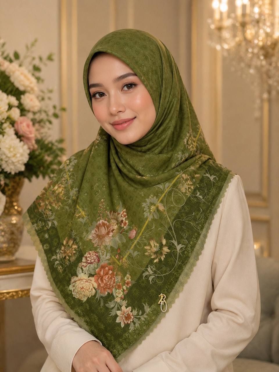 Premium Printed Square Hijab | Jardin Bloom Collection