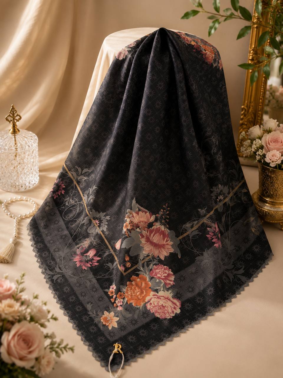Premium Printed Square Hijab | Jardin Bloom Collection