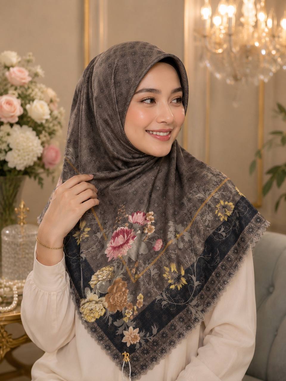 Premium Printed Square Hijab | Jardin Bloom Collection