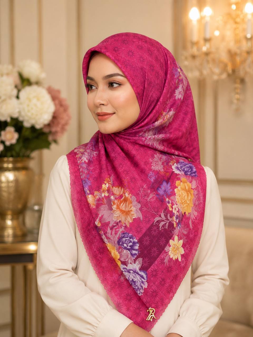 Premium Printed Square Hijab | Jardin Bloom Collection