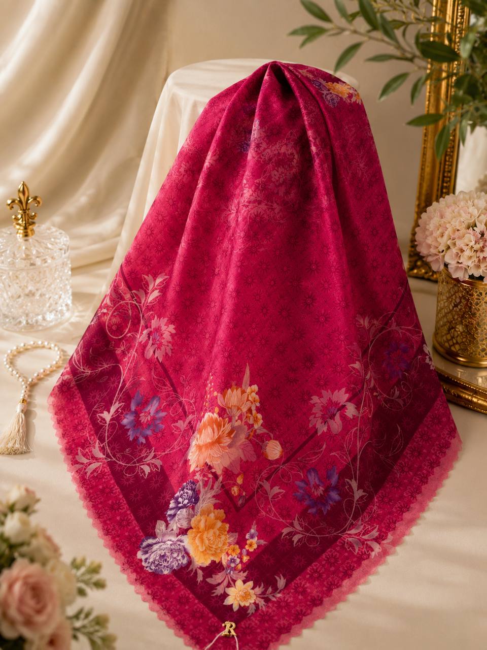 Premium Printed Square Hijab | Jardin Bloom Collection
