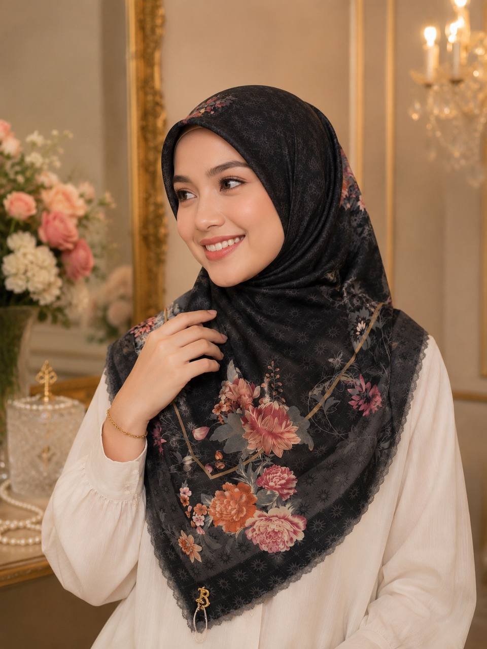 Premium Printed Square Hijab | Jardin Bloom Collection