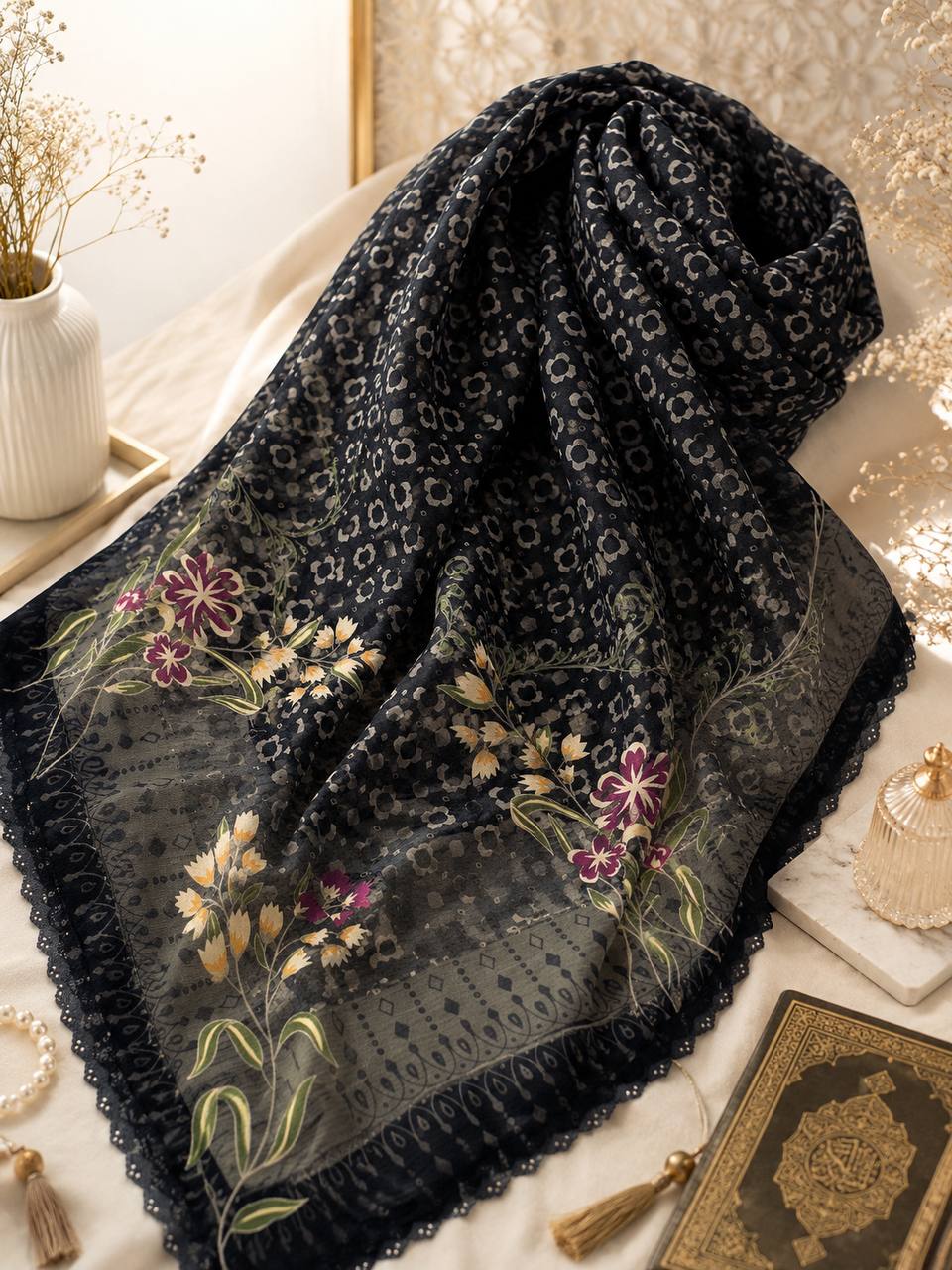 Premium Printed Square Hijab | Willow Grace Collection