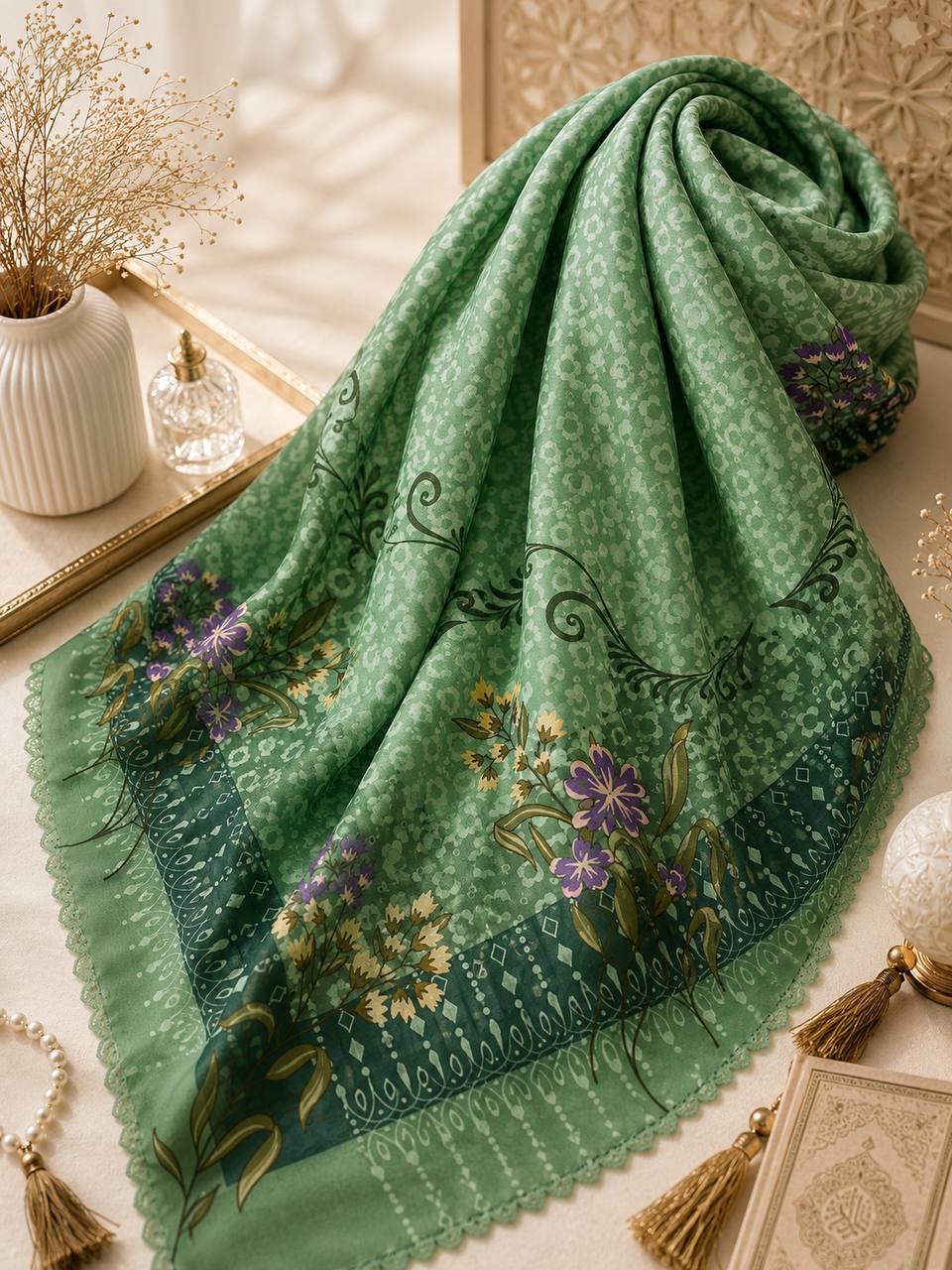 Premium Printed Square Hijab | Willow Grace Collection