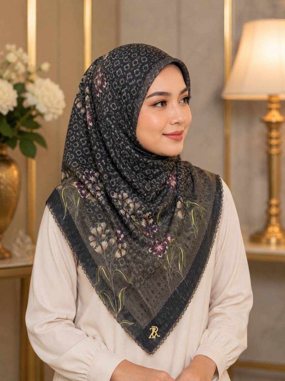 Premium Printed Square Hijab | Willow Grace Collection
