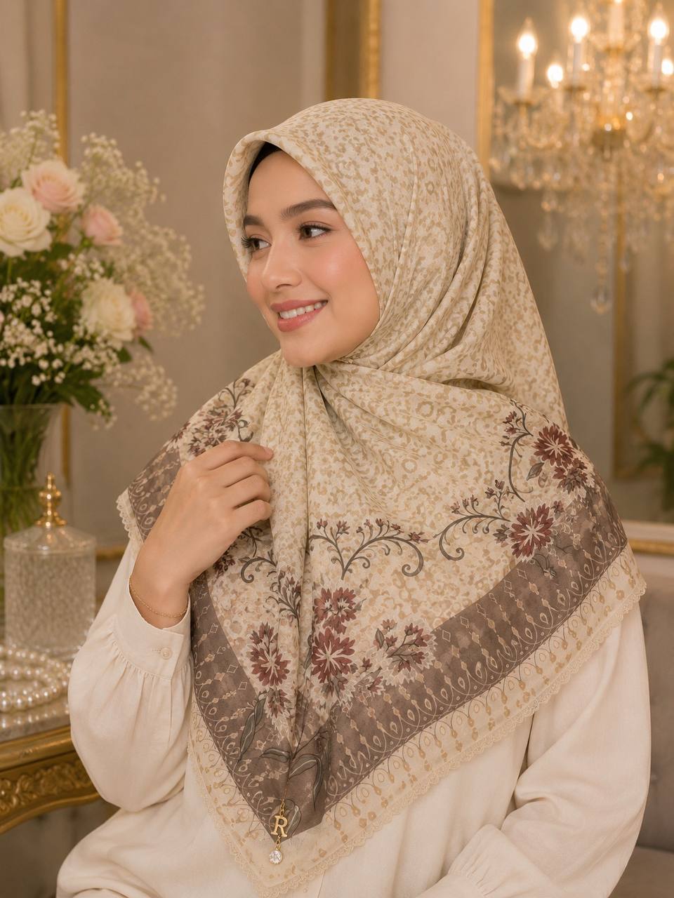 Premium Printed Square Hijab | Willow Grace Collection