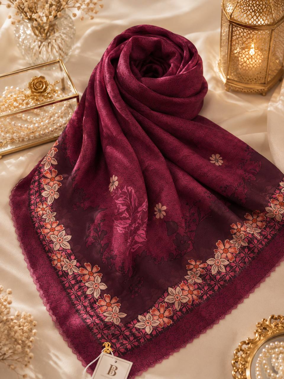 Premium Printed Square Hijab | Élise Blossom Collection