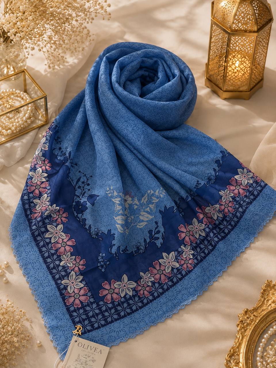 Premium Printed Square Hijab | Élise Blossom Collection