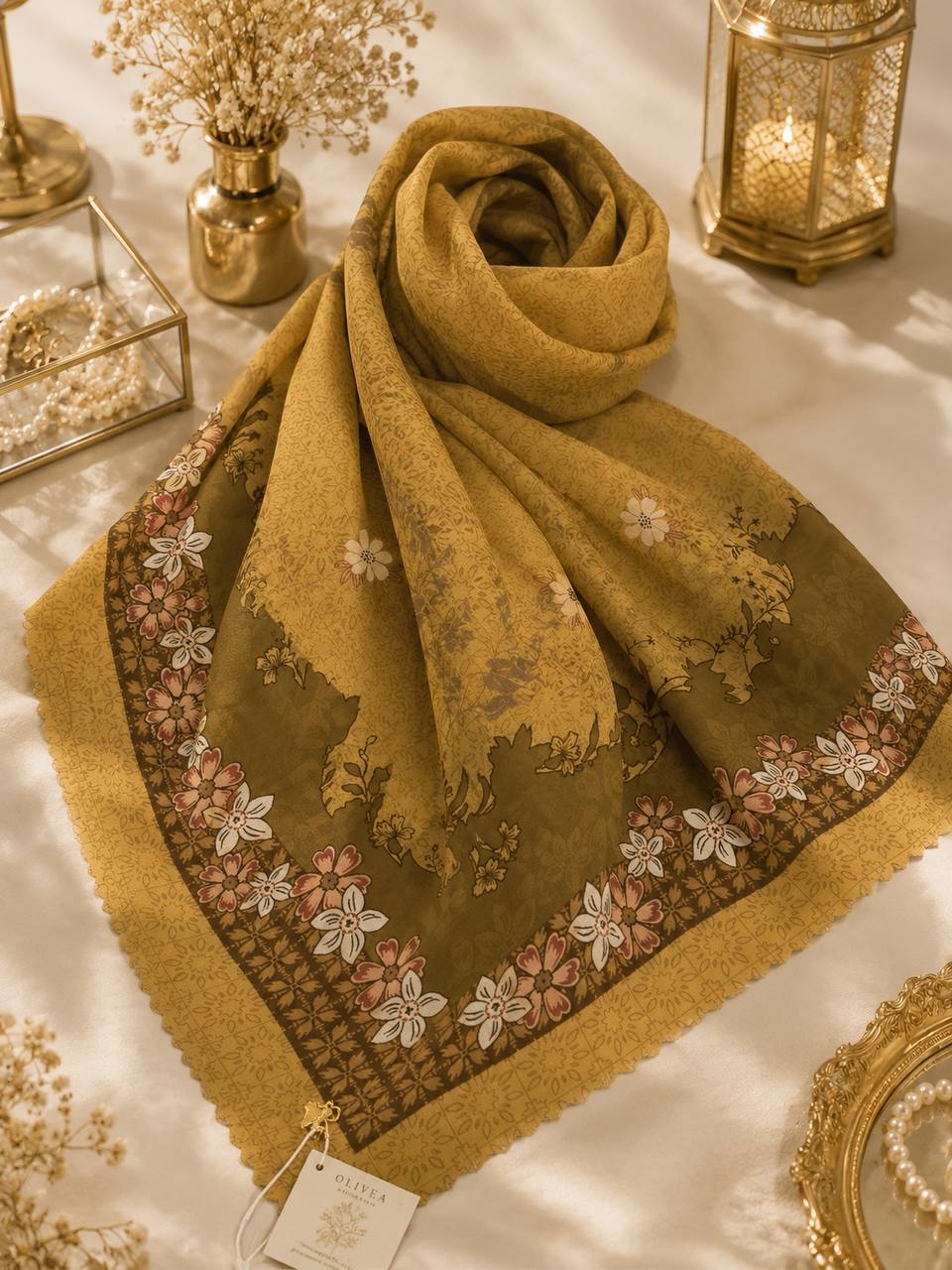 Premium Printed Square Hijab | Élise Blossom Collection