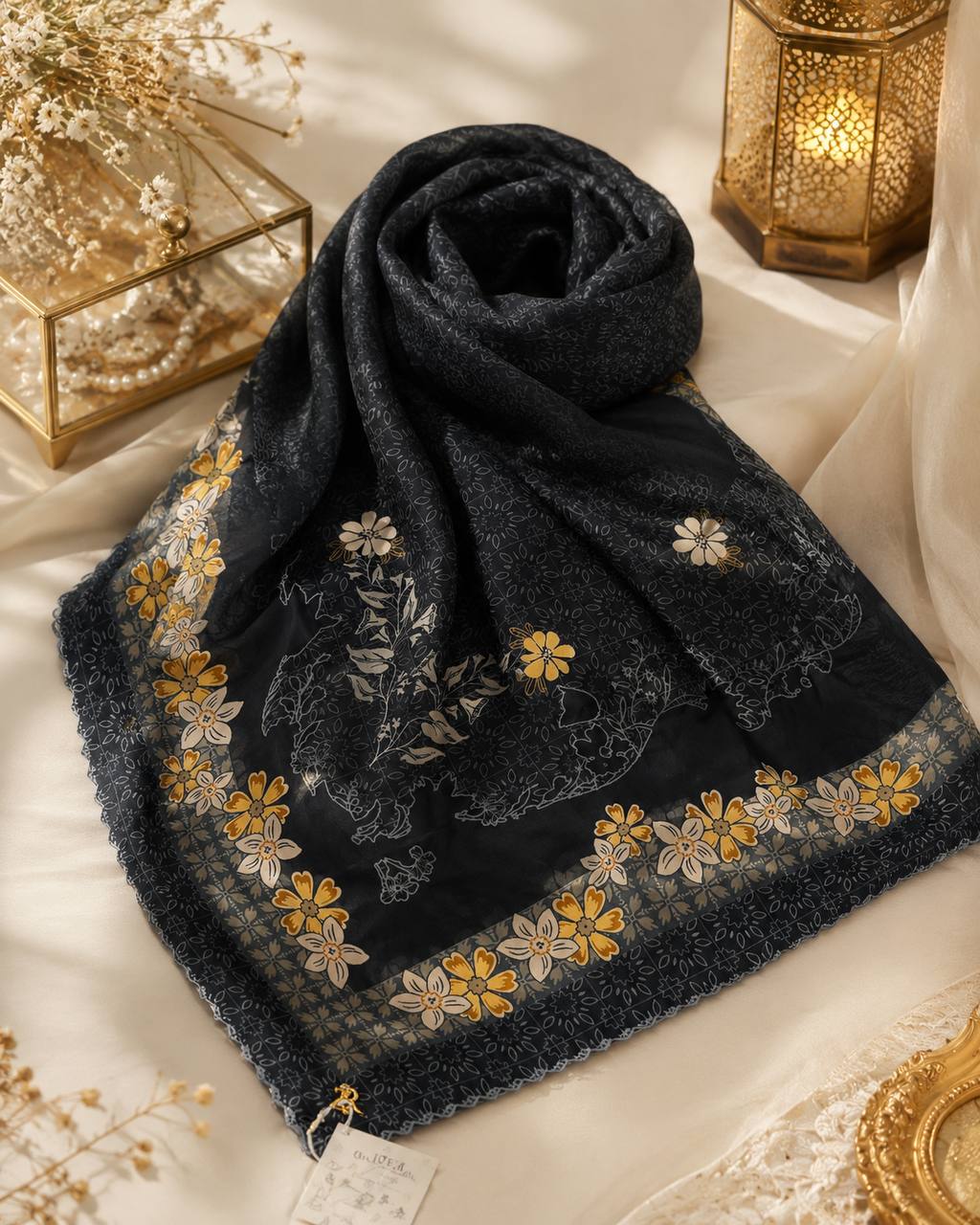 Premium Printed Square Hijab | Élise Blossom Collection