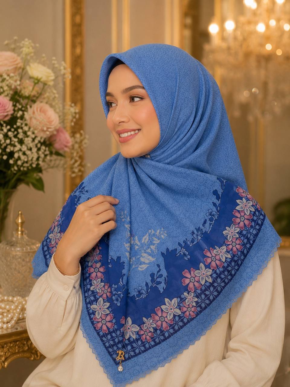 Premium Printed Square Hijab | Élise Blossom Collection