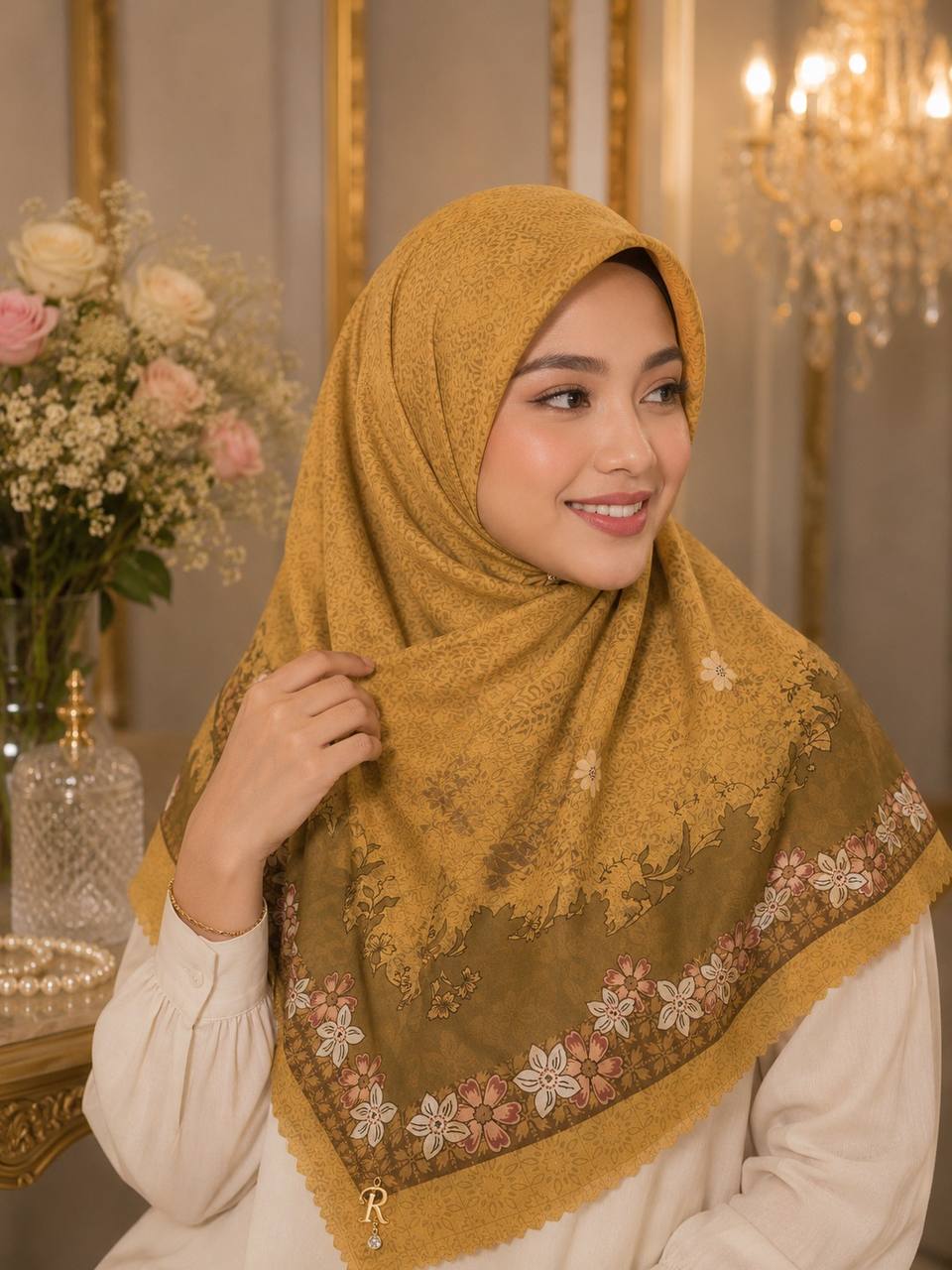 Premium Printed Square Hijab | Élise Blossom Collection