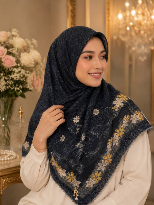 Premium Printed Square Hijab | Élise Blossom Collection