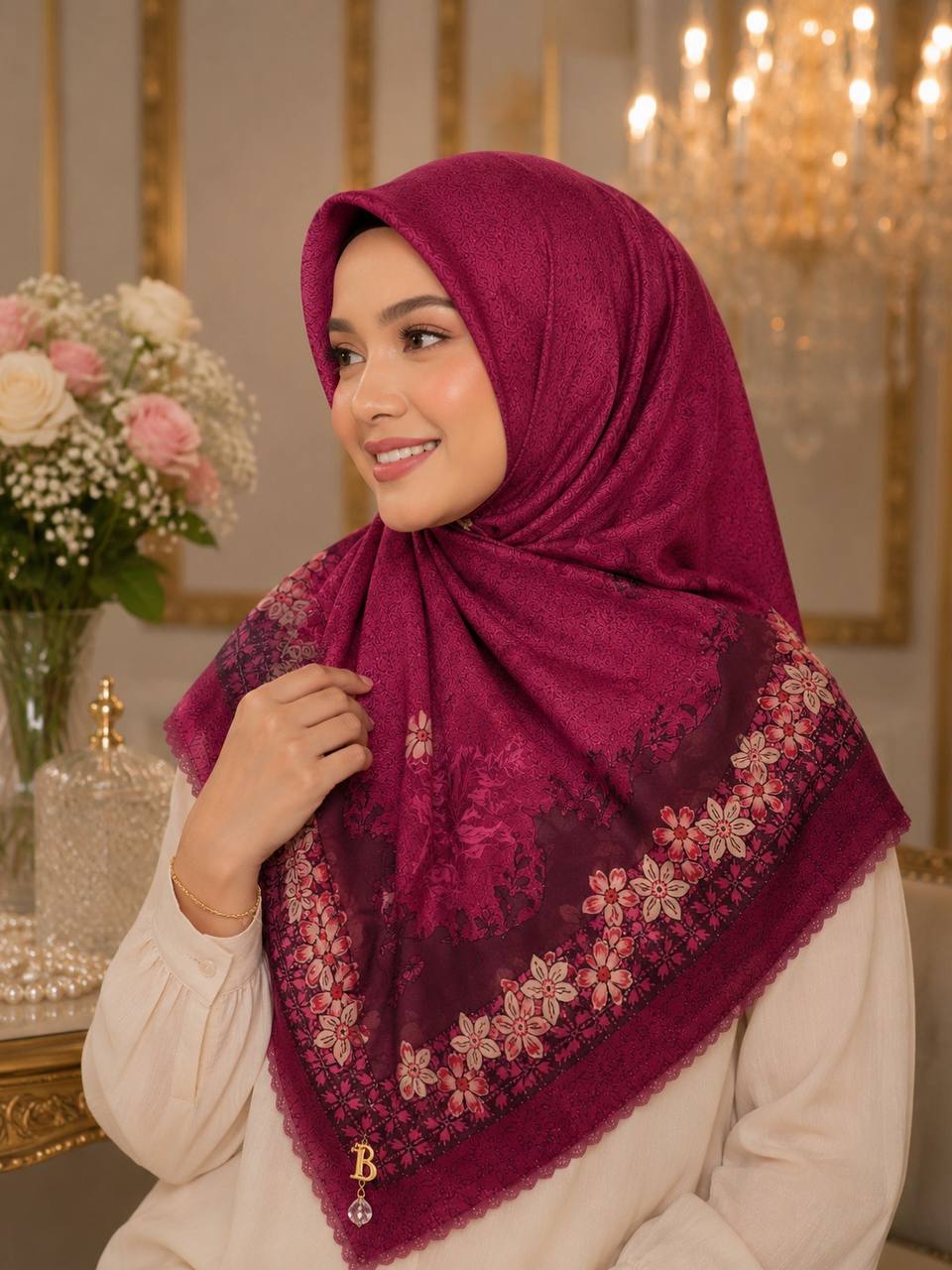 Premium Printed Square Hijab | Élise Blossom Collection