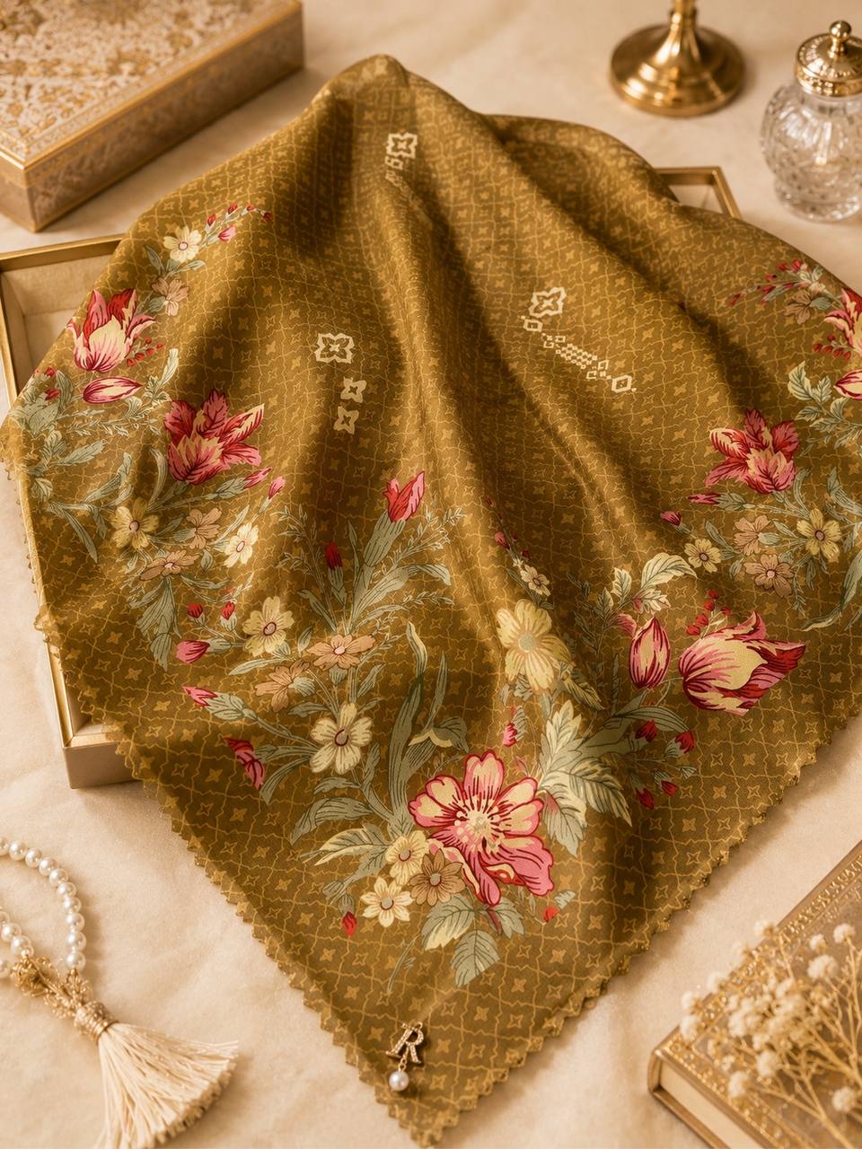 Premium Printed Square Hijab | Belle Fleur Collection