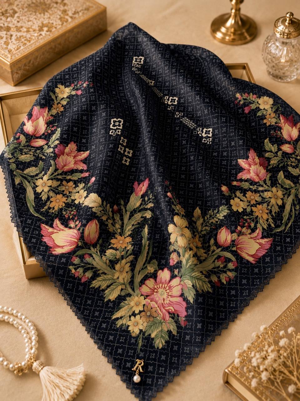 Premium Printed Square Hijab | Belle Fleur Collection