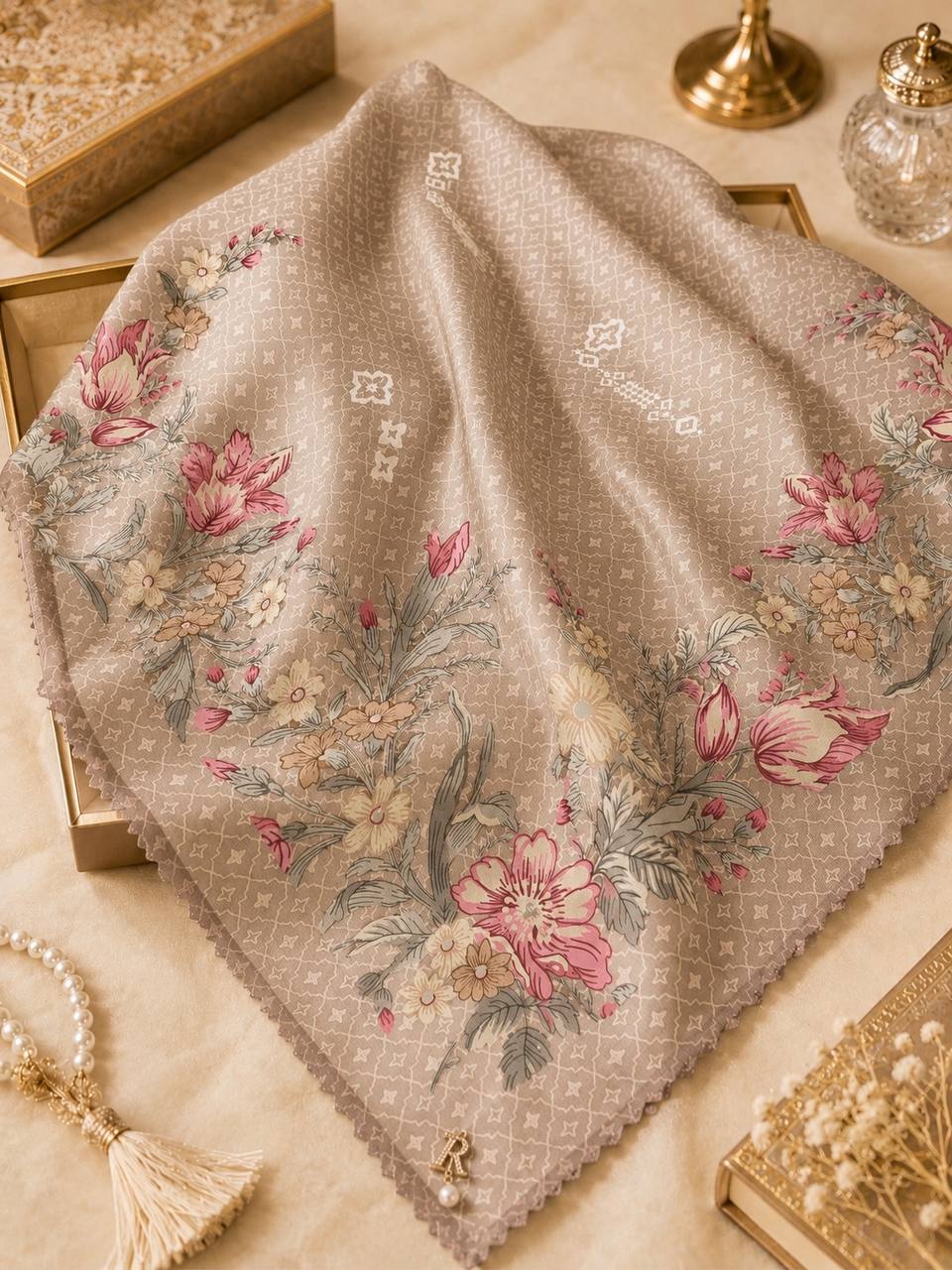 Premium Printed Square Hijab | Belle Fleur Collection