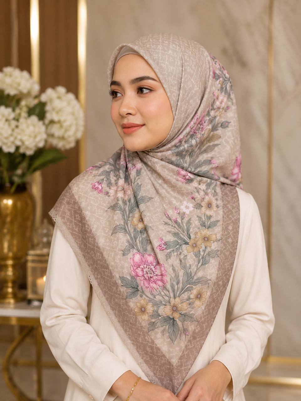 Premium Printed Square Hijab | Belle Fleur Collection