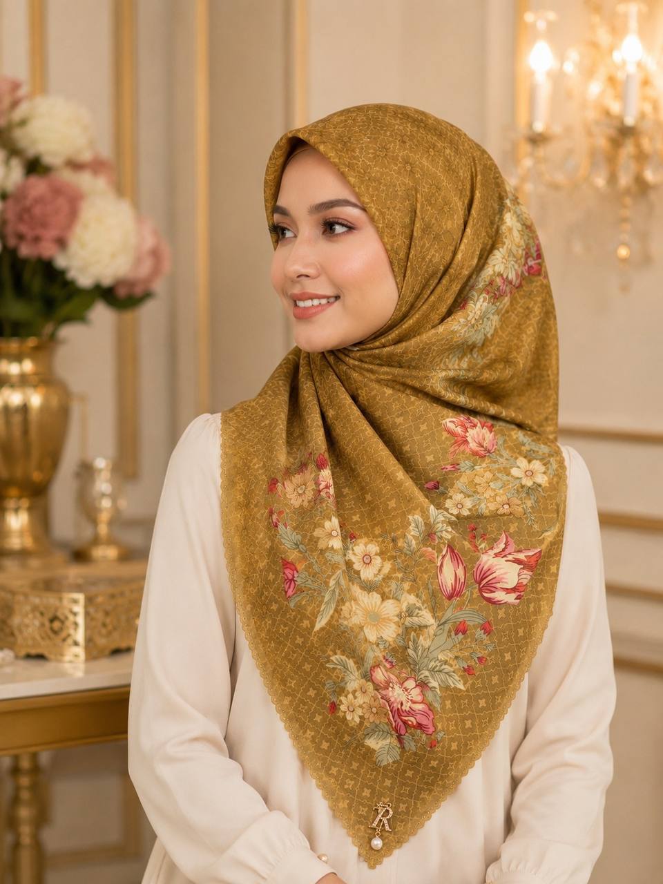 Premium Printed Square Hijab | Belle Fleur Collection