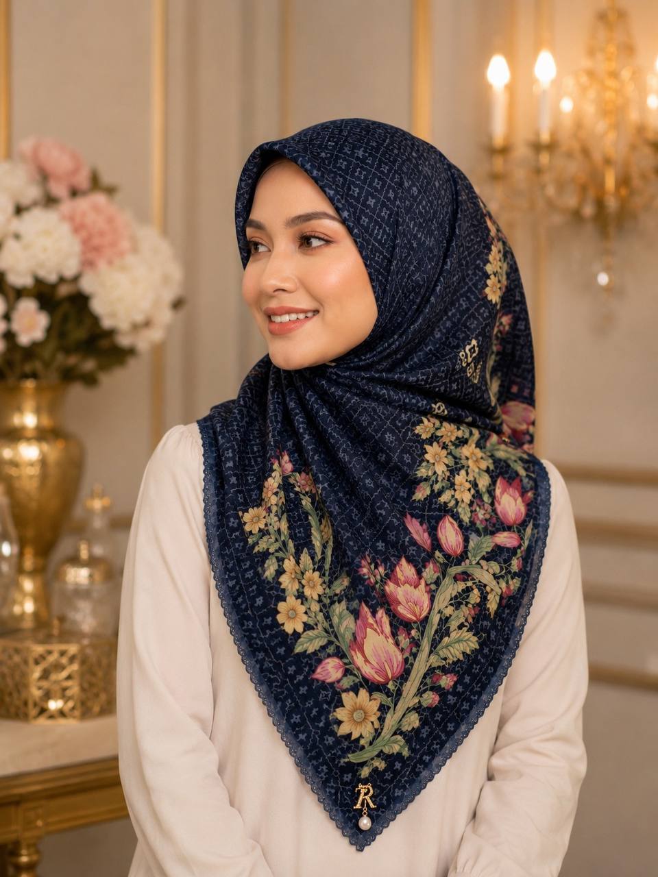 Premium Printed Square Hijab | Belle Fleur Collection
